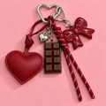 Cherry Chocolate Heart & Bow Bag Charm Keychain – Burgundy Red