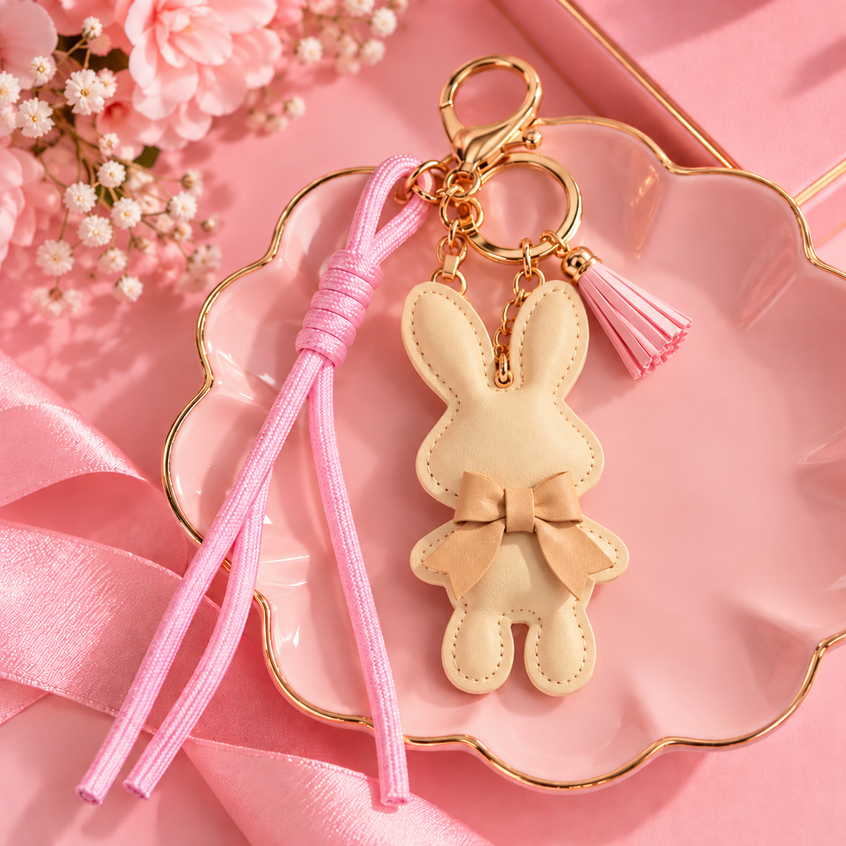 Cute Bunny Bag Charm & Keychain – Bow Detail | 4 Colors