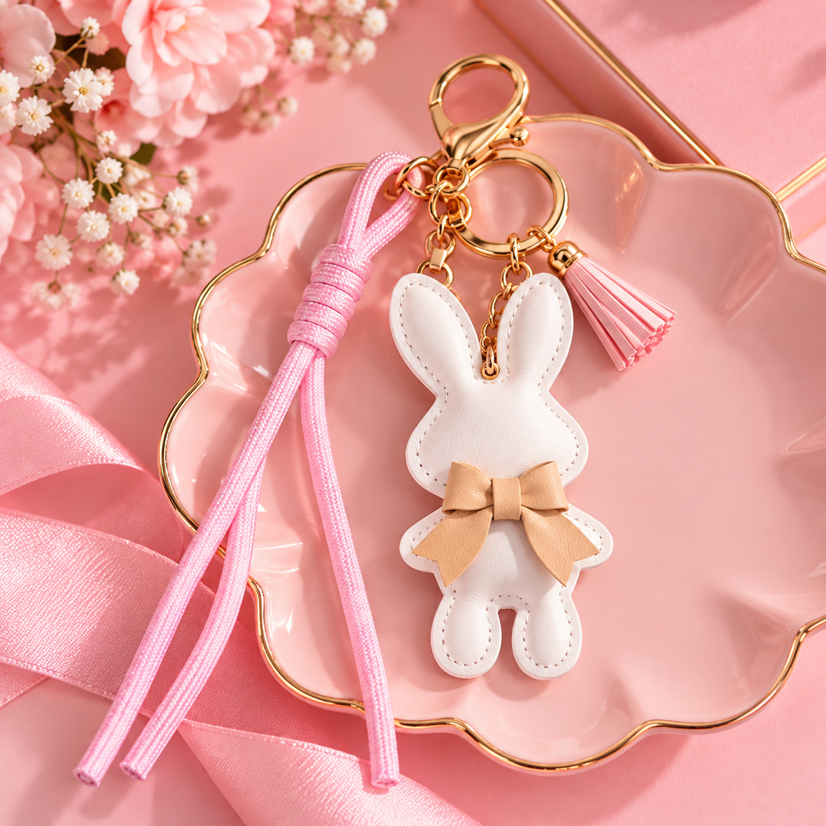 Cute Bunny Bag Charm & Keychain – Bow Detail | 4 Colors