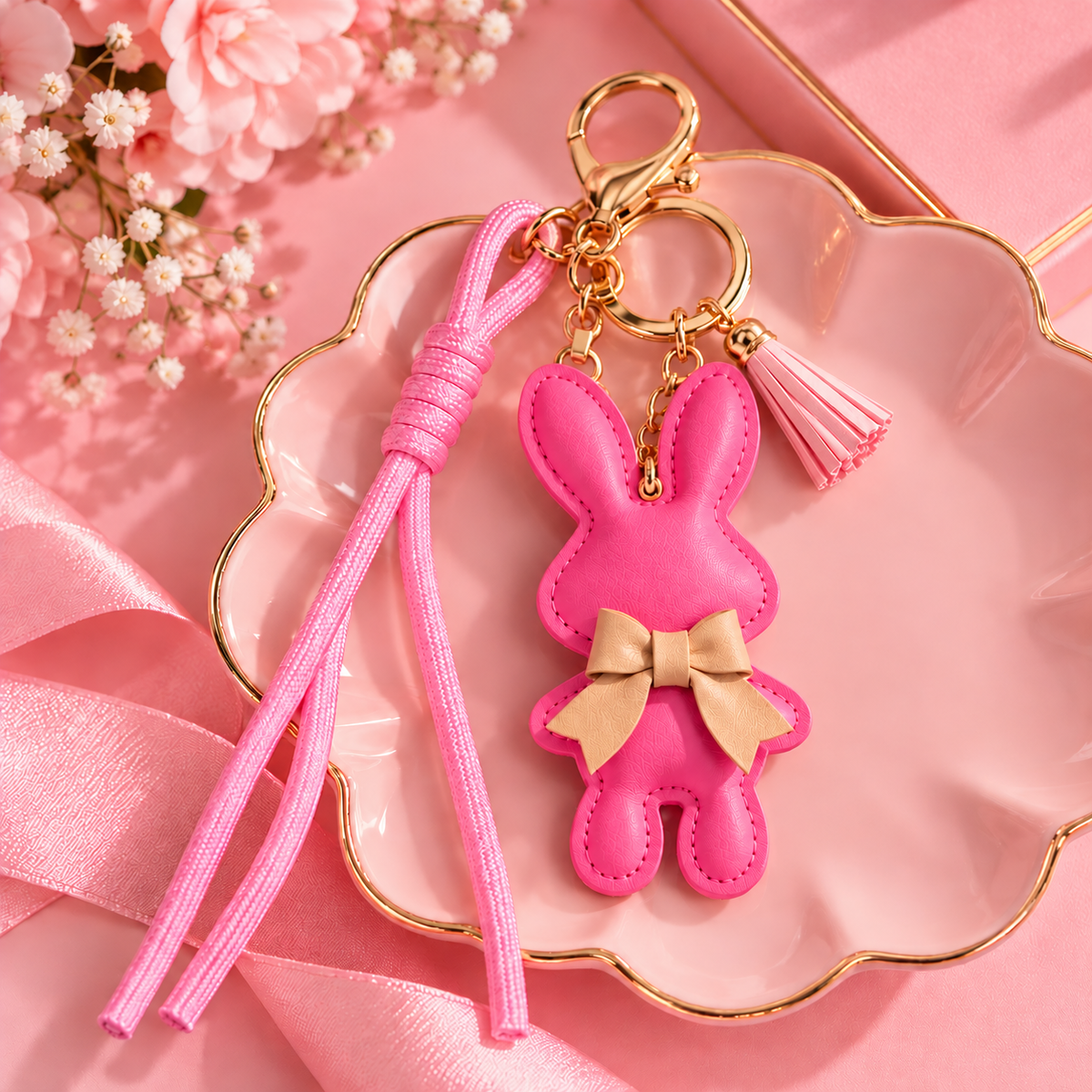 Cute Bunny Bag Charm & Keychain – Bow Detail | 4 Colors