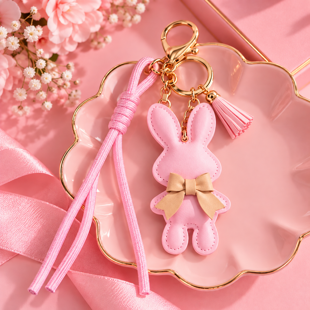 Cute Bunny Bag Charm & Keychain – Bow Detail | 4 Colors