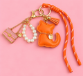Orange Cat Bag Charm & Keychain – Pink Purse & Pearl Accents