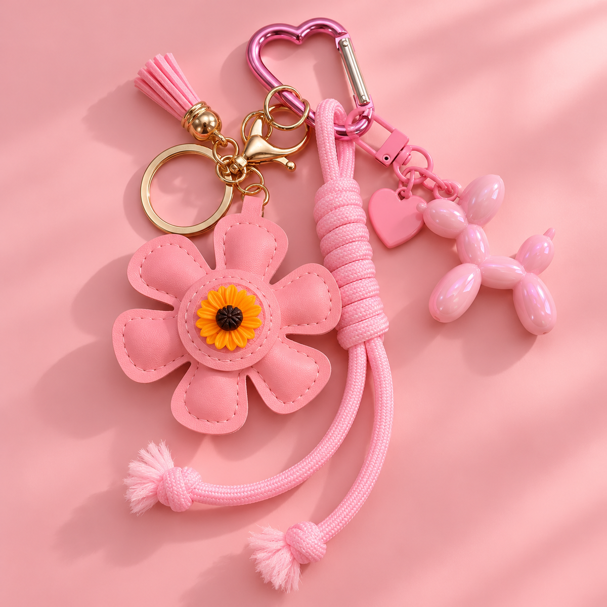 Pink Flower & Balloon Dog Bag Charm Keychain