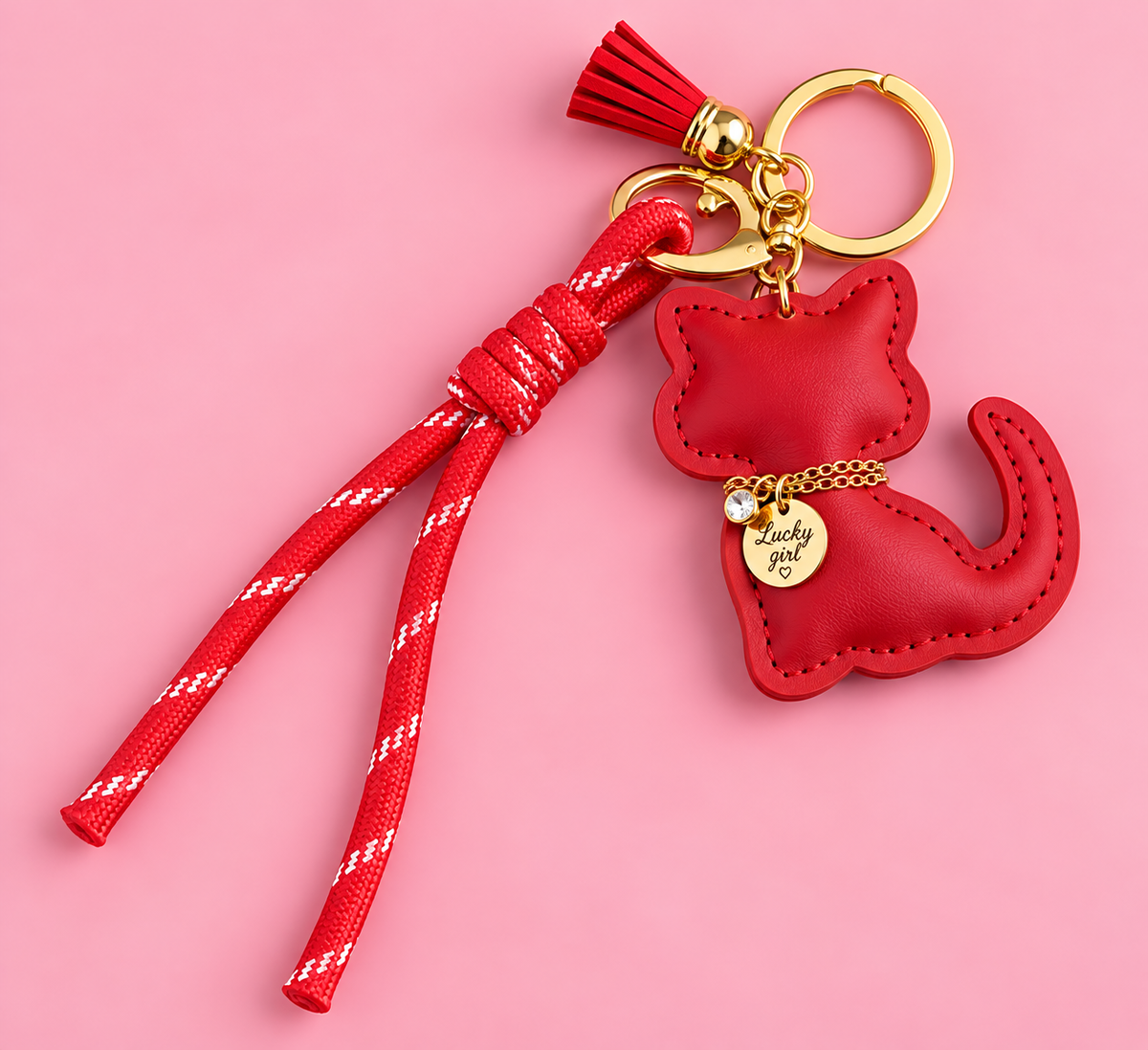 Lucky Girl Cat Keychain – Cute Bag Charm | 3 Colors