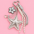 Silver Star & Flower Bag Charm Keychain – White & Silver